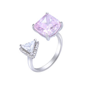 S925 sterling silver female ring set with square pink silver zircon