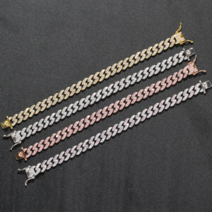Hip Hop Cuban Chain Copper Inlaid Zircon 8mm Diamond Single Row Tennis Chain Bracelet
