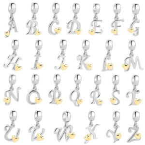 S925 sterling silver DIY bracelet beaded gold heart 26 letter pendant