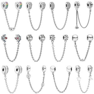 S925 Sterling Silver DIY Beaded Pendant Buckle Safety Chain