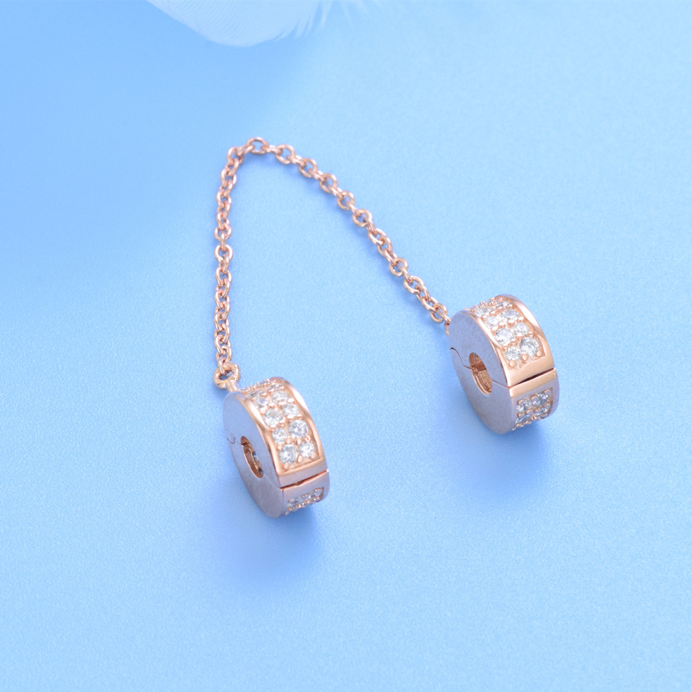 S925 sterling silver beaded DIY turtle pendant rose gold snap buckle safety chain - Image 2