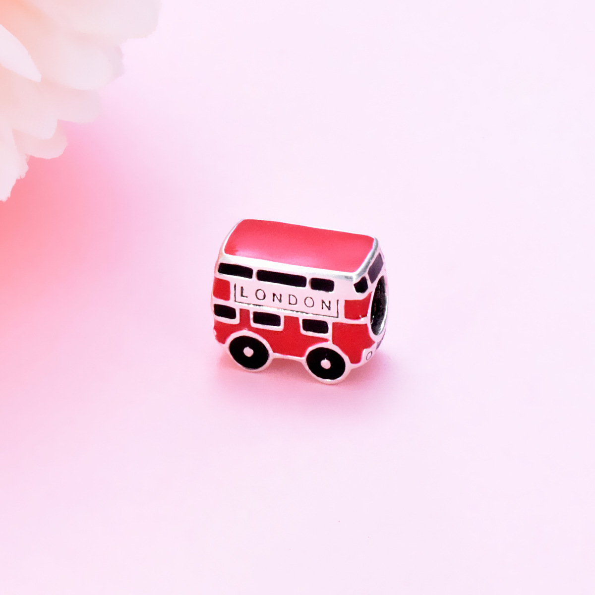 S925 Sterling Silver Beaded DIY Pendant London Bus - Image 2