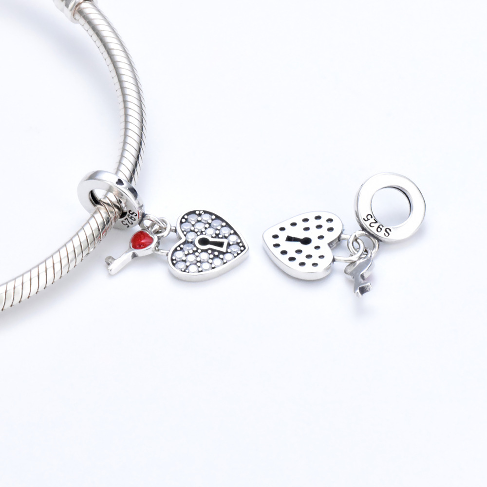 S925 sterling silver beaded DIY pendant heart shaped - Image 2