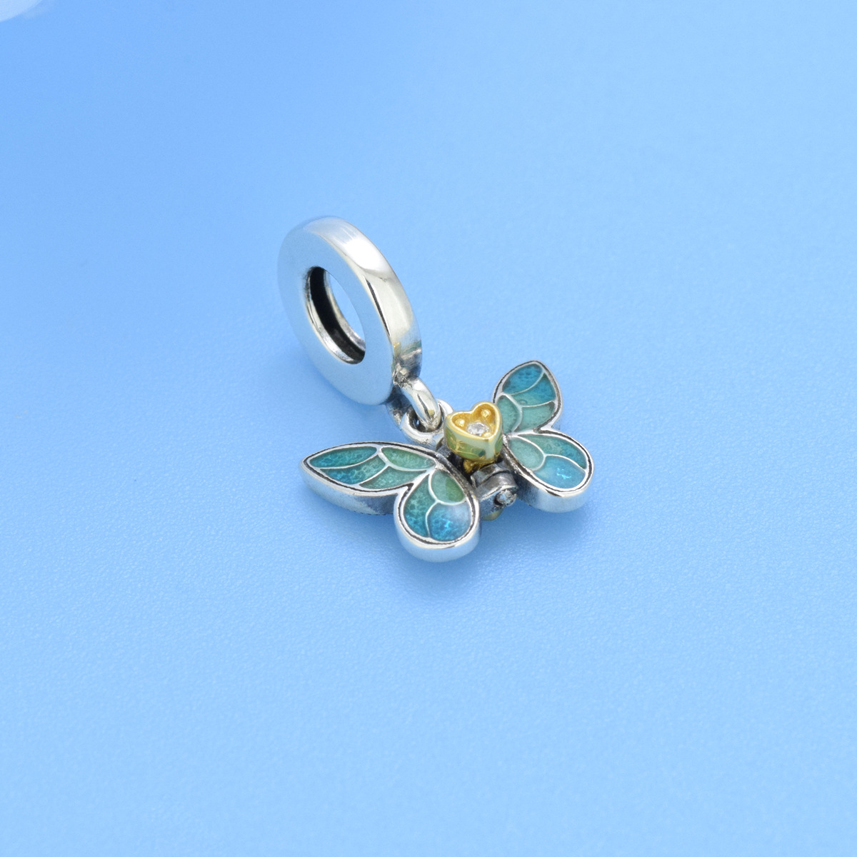 S925 Sterling Silver Beaded DIY Pendant Blue Butterfly - Image 2