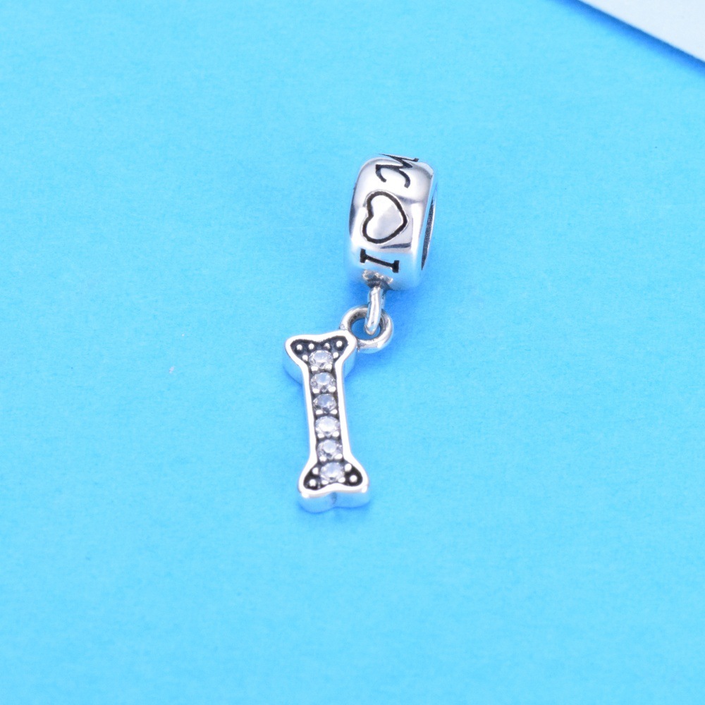 S925 sterling silver beaded DIY pendant love dog bones - Image 2