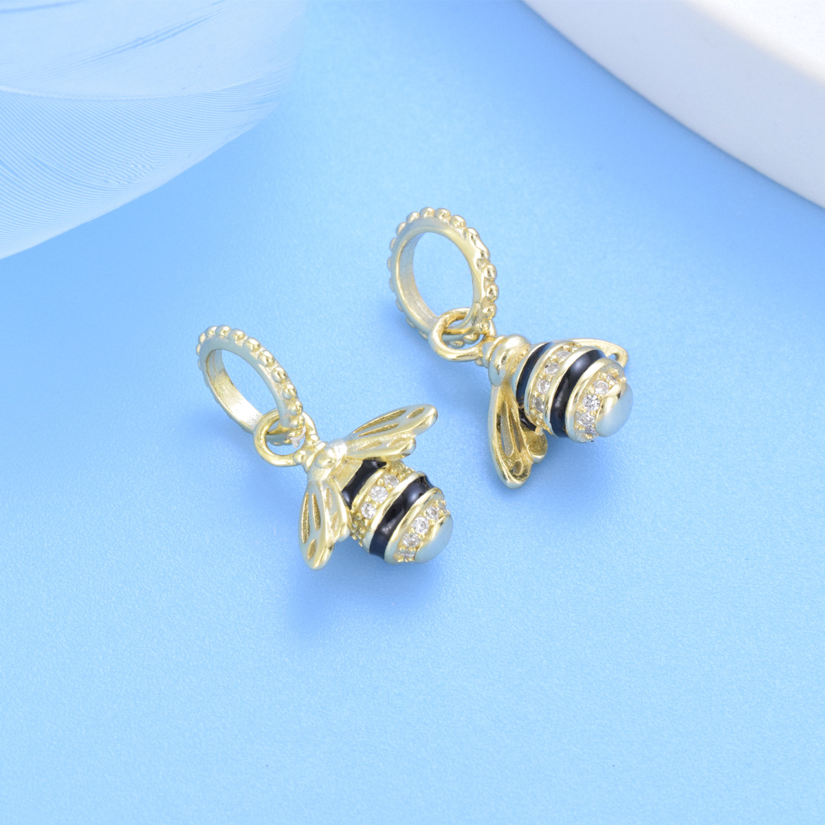 S925 Sterling Silver Beaded DIY Pendant Gold Little Bee - Image 2