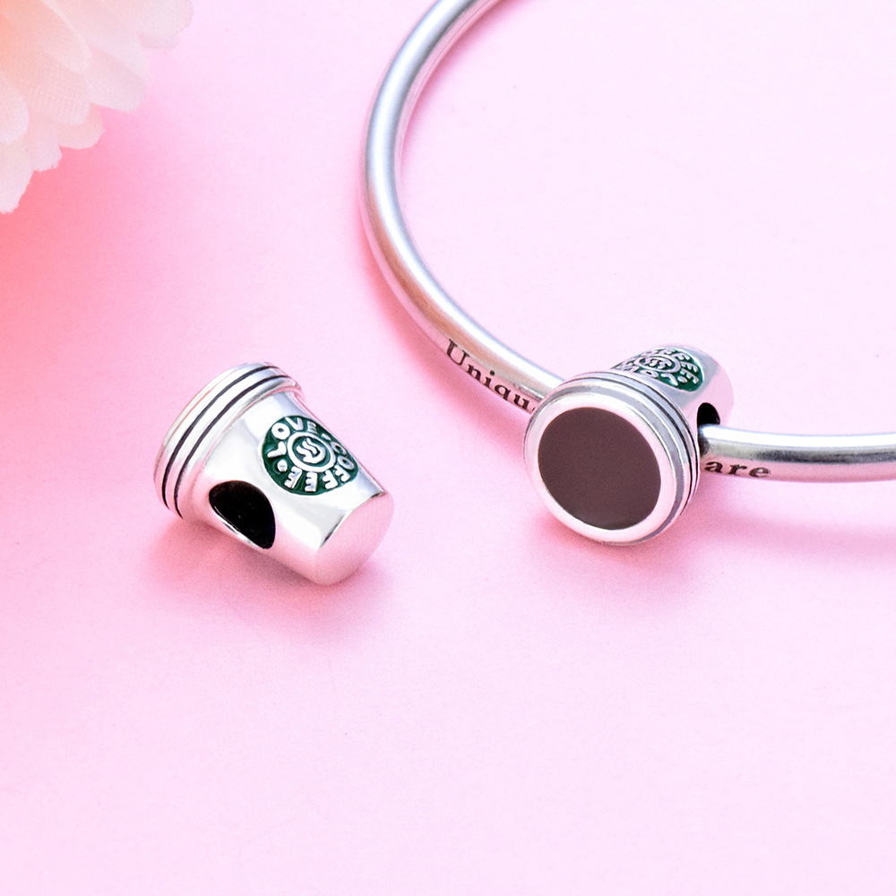S925 Sterling Silver Beaded DIY Pendant Coffee Cup - Image 5