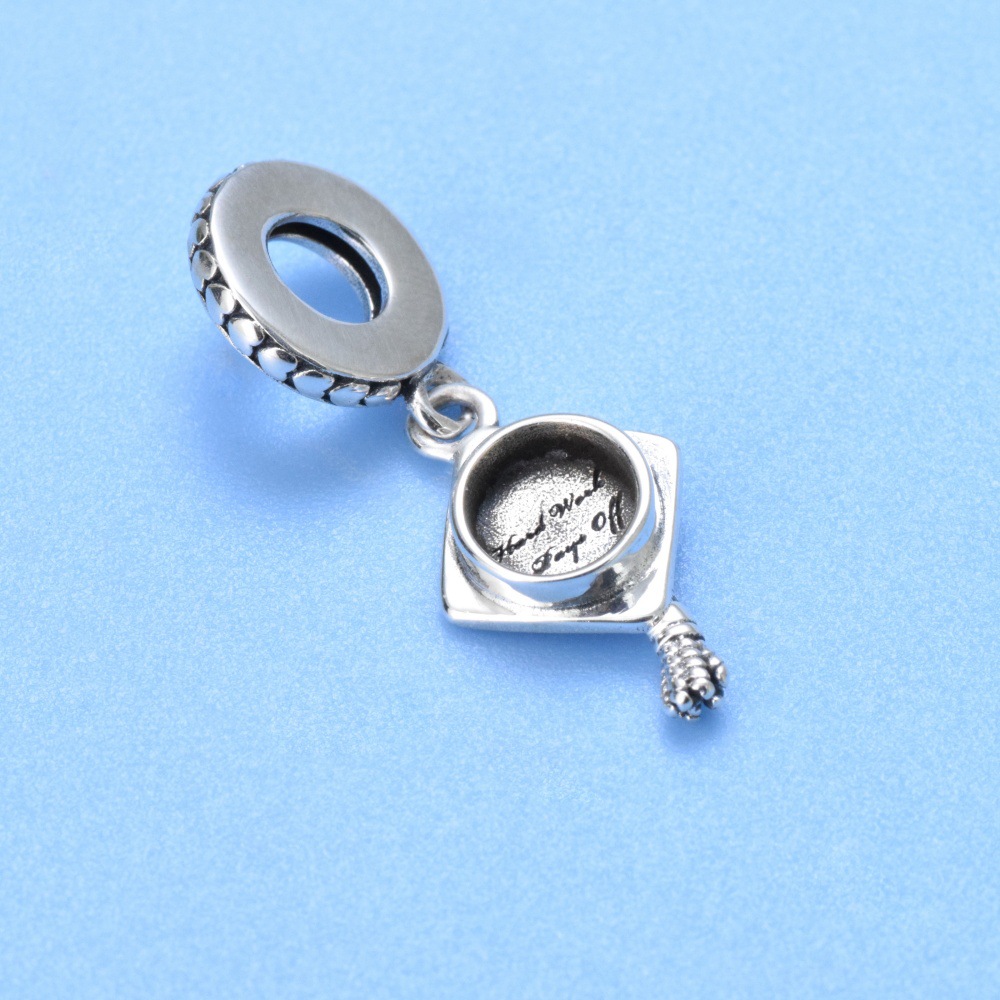 S925 Sterling Silver Beaded DIY Pendant Bachelor Cap - Image 2