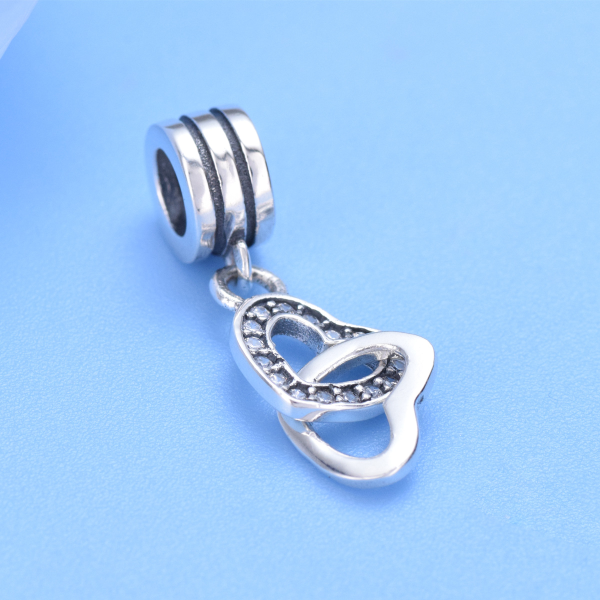 S925 sterling silver beaded DIY pendant heart shaped - Image 2