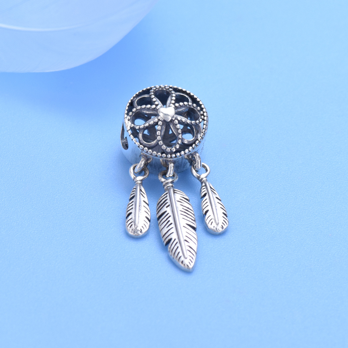 S925 Sterling Silver Beaded DIY Pendant Feathers - Image 2