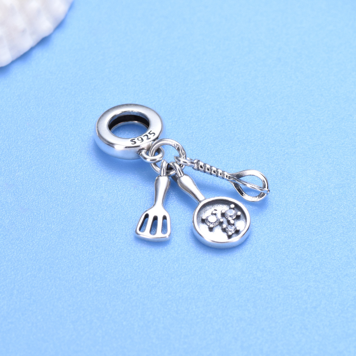 S925 Sterling Silver Beaded DIY Pendant Frying Pan - Image 2