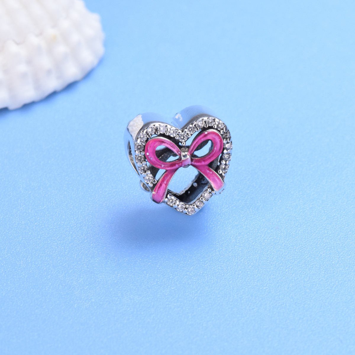 S925 Sterling Silver Beaded DIY Pendant Red Bow - Image 2