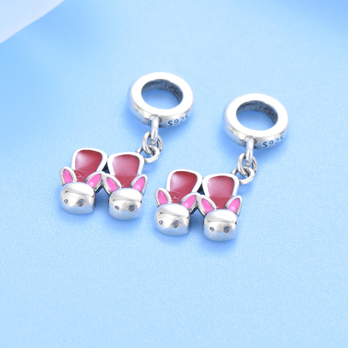 S925 Sterling Silver Beaded DIY Pendant Bunny Slippers - Image 2