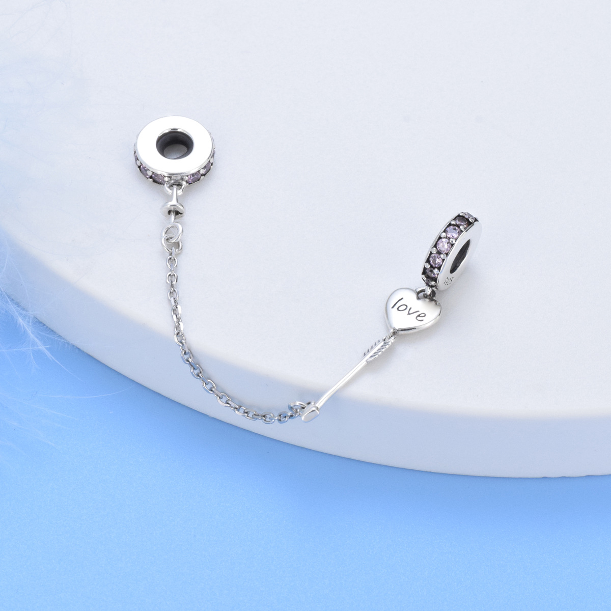 S925 sterling silver beaded DIY pendant buckle safety chain - Image 2