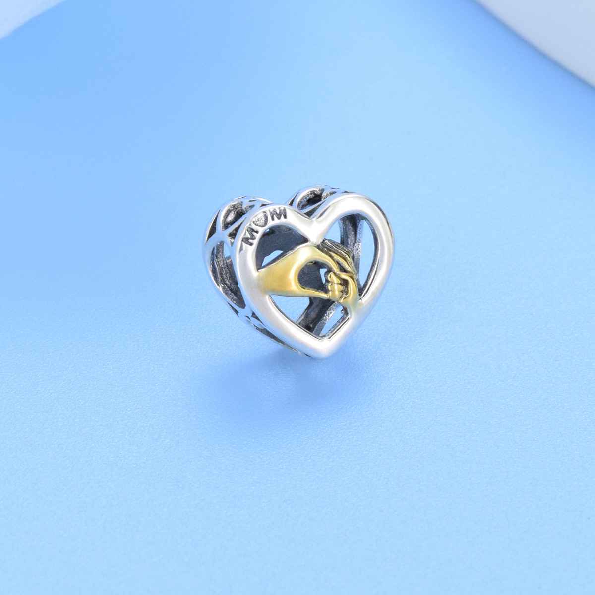 S925 sterling silver beaded DIY pendant love hands - Image 2