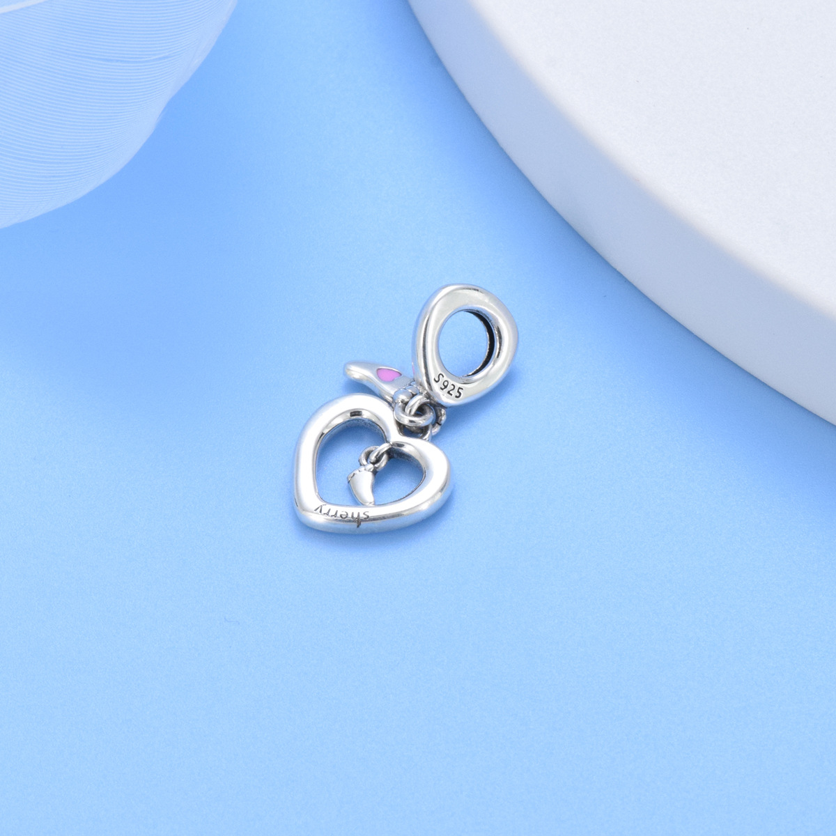 S925 sterling silver beaded DIY pendant love feet - Image 2