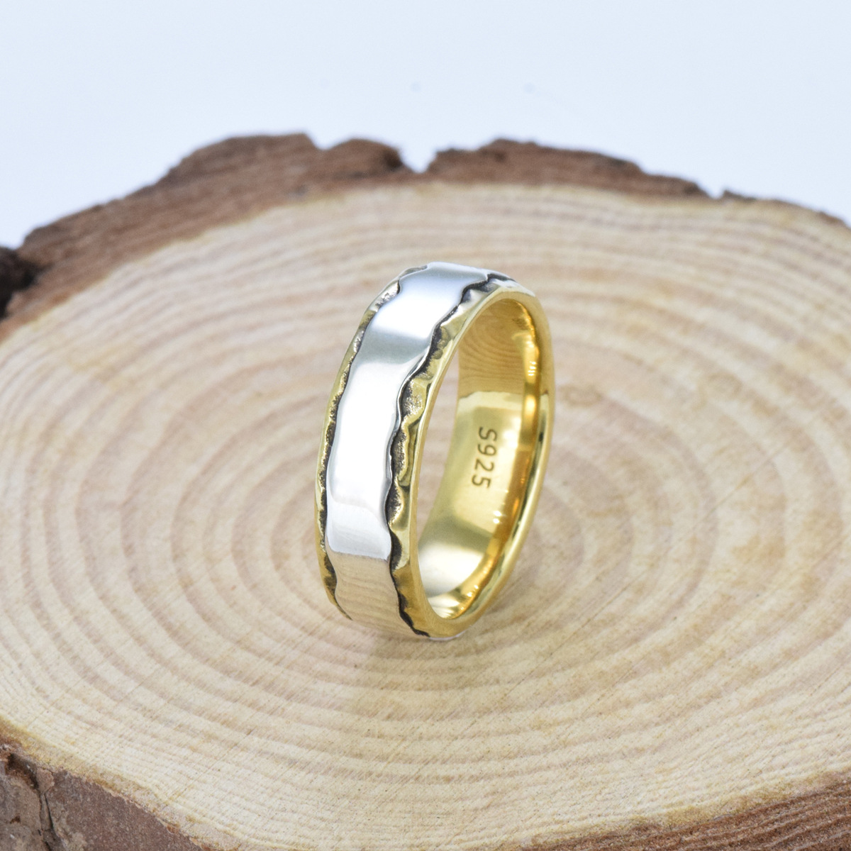 S925 sterling silver couple ring mix gold craft unisex - Image 2