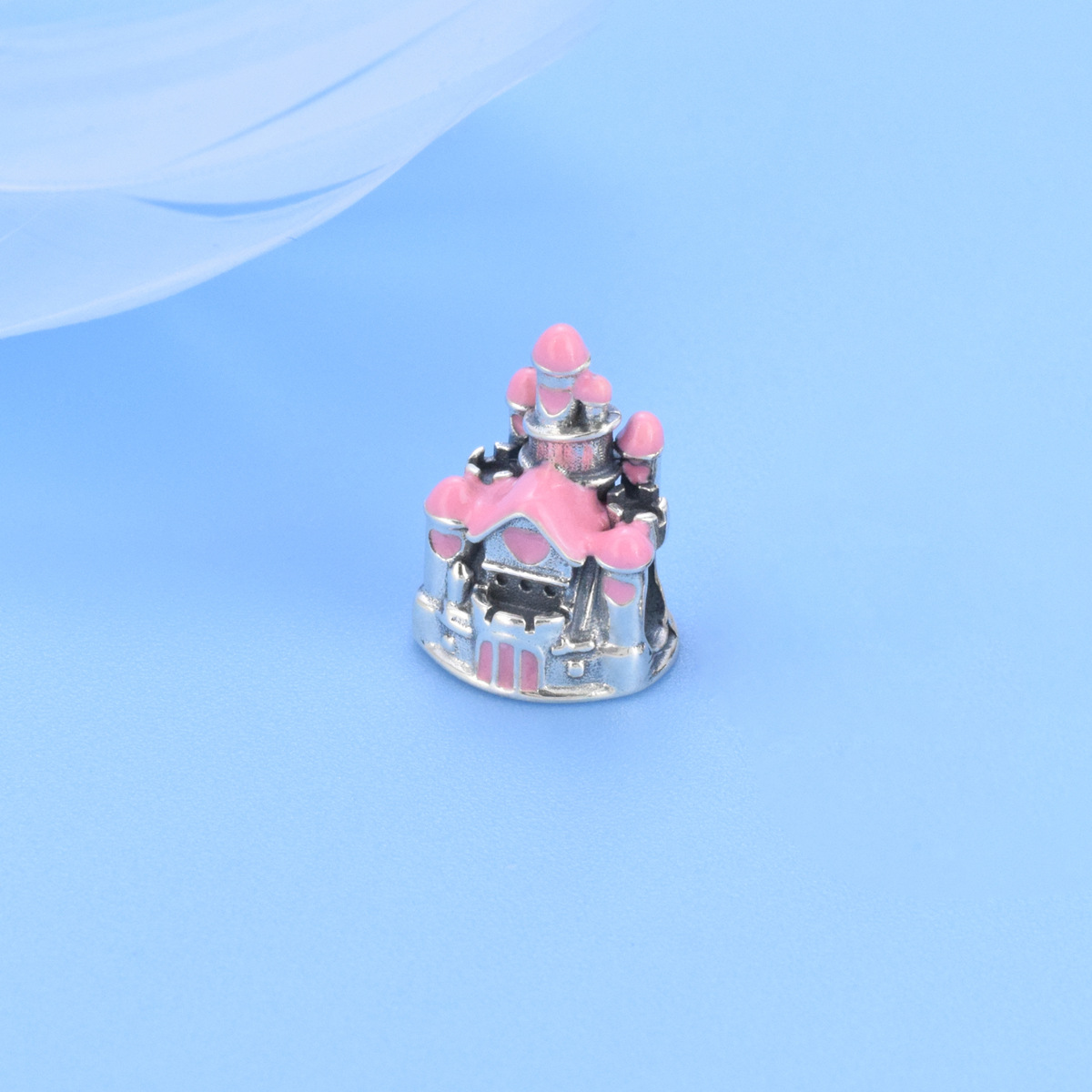 S925 Sterling Silver Beaded DIY Pendant Pink Castle - Image 2