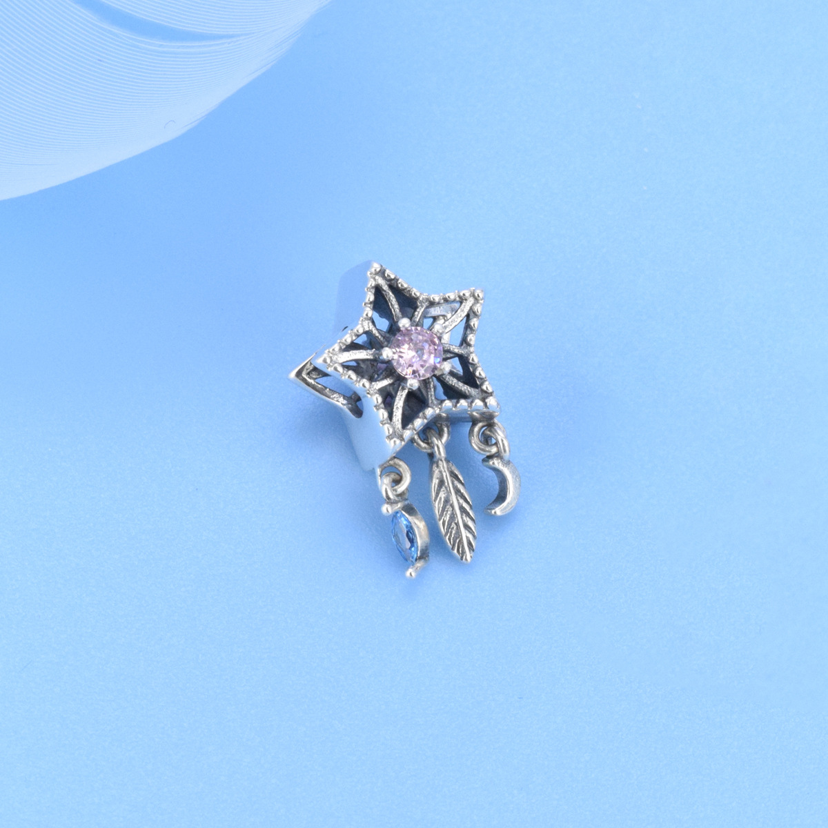 S925 sterling silver beaded DIY pendant hollow five-pointed star - Image 2