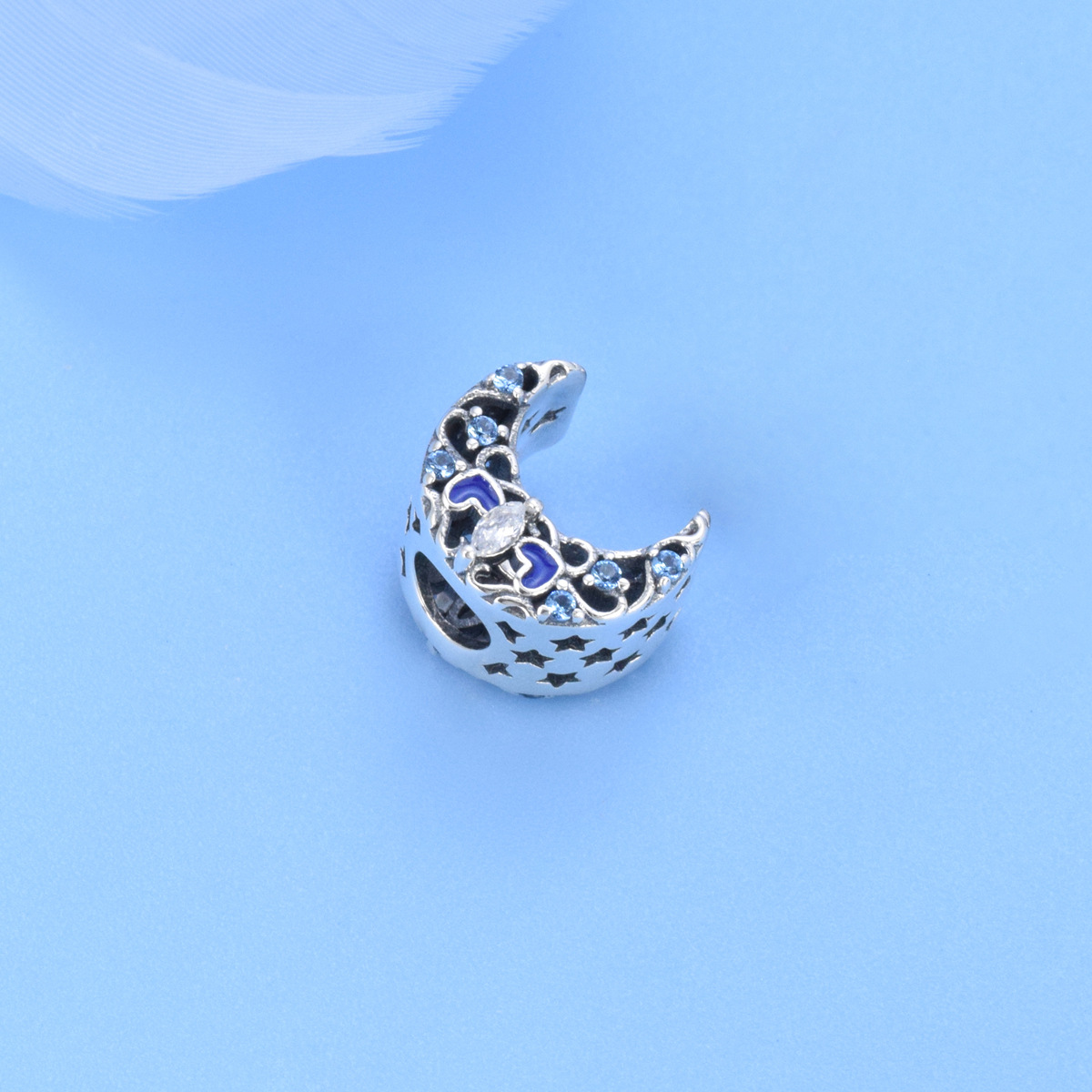 S925 sterling silver beaded DIY pendant starry moon - Image 2