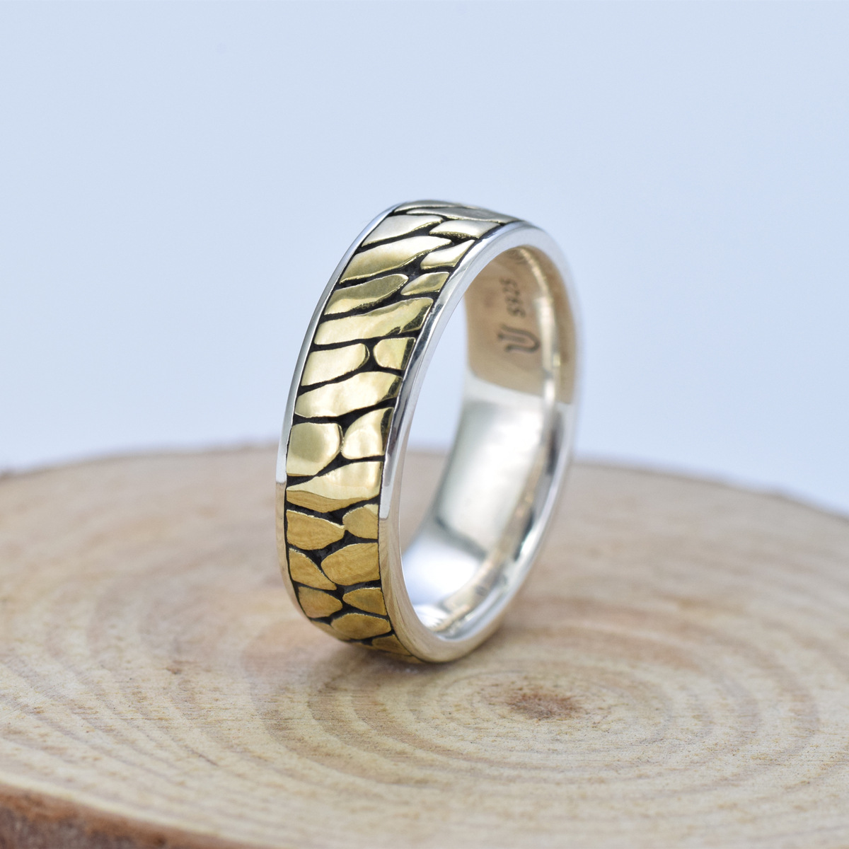 S925 sterling silver couple ring crack pattern gold craft unisex - Image 2