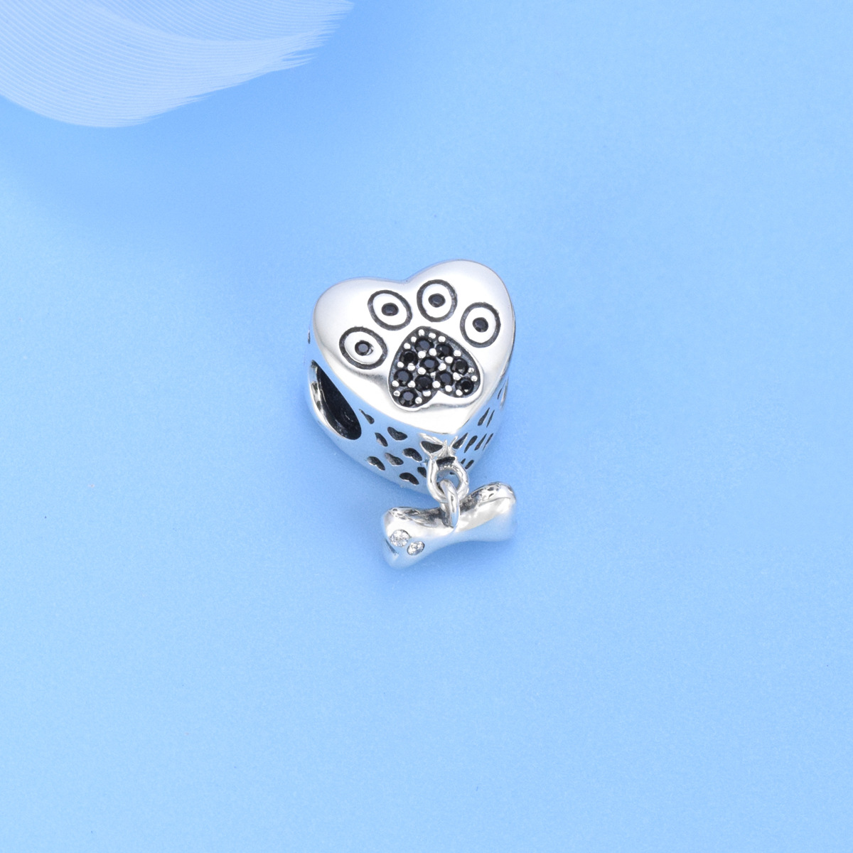 S925 sterling silver beaded DIY pendant paw print - Image 2