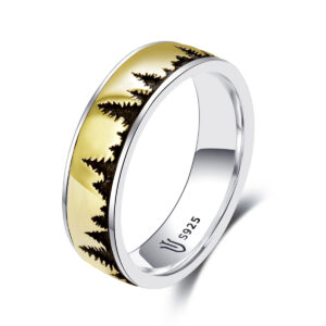 S925 sterling silver couple ring forest pattern gold craft unisex