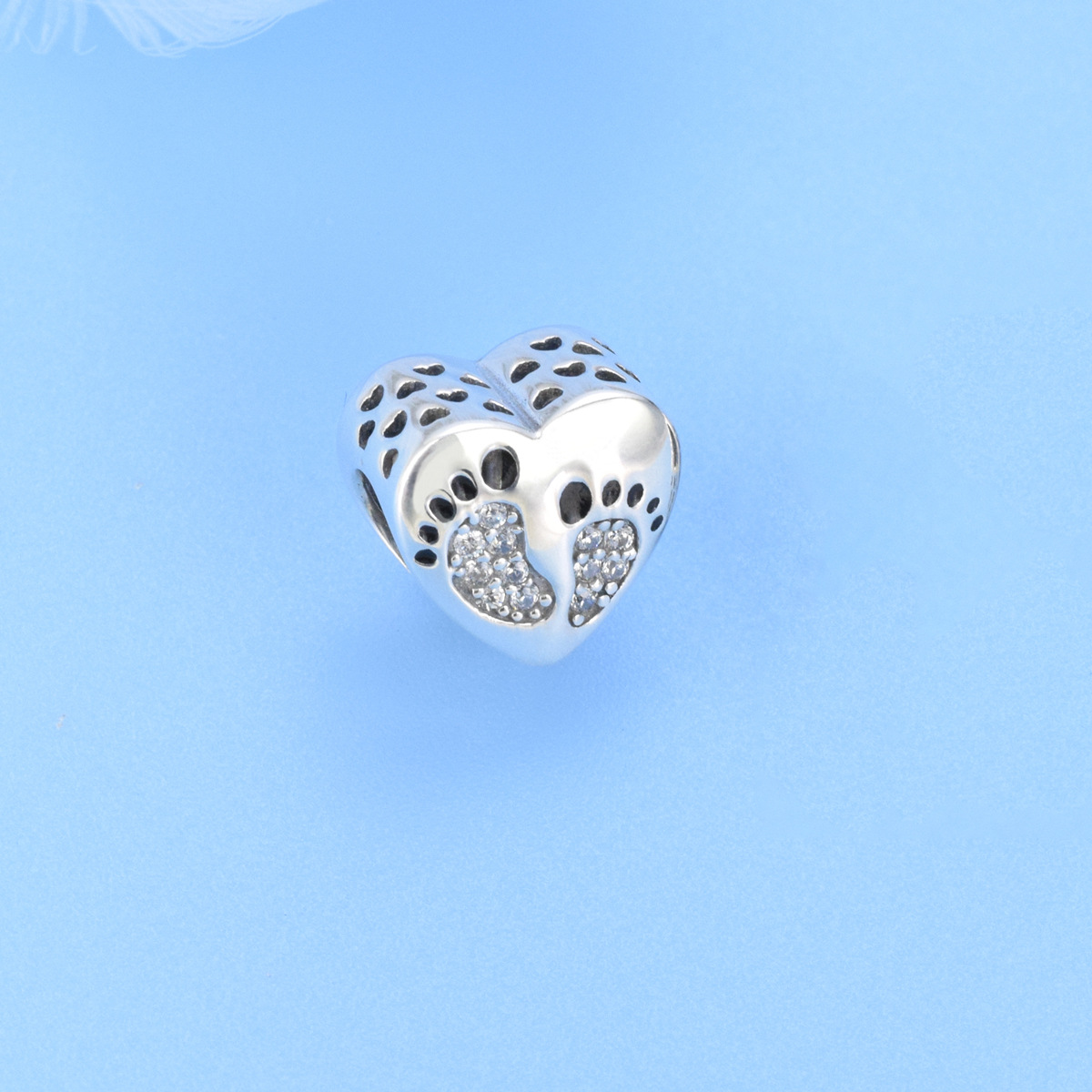 S925 sterling silver beaded DIY pendant love footprints - Image 2