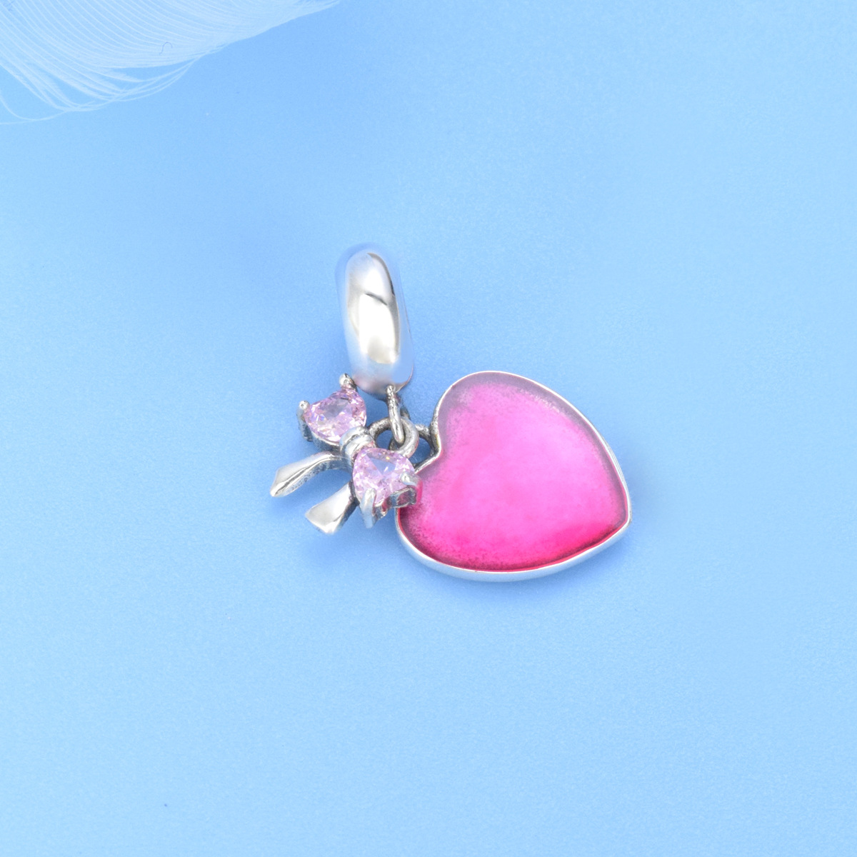 S925 sterling silver beaded DIY pendant pink bow - Image 2