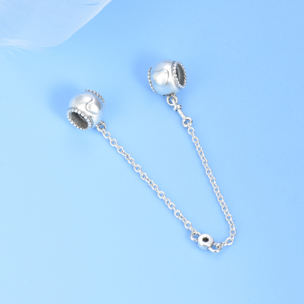 S925 sterling silver beaded DIY pendant love safety chain - Image 2