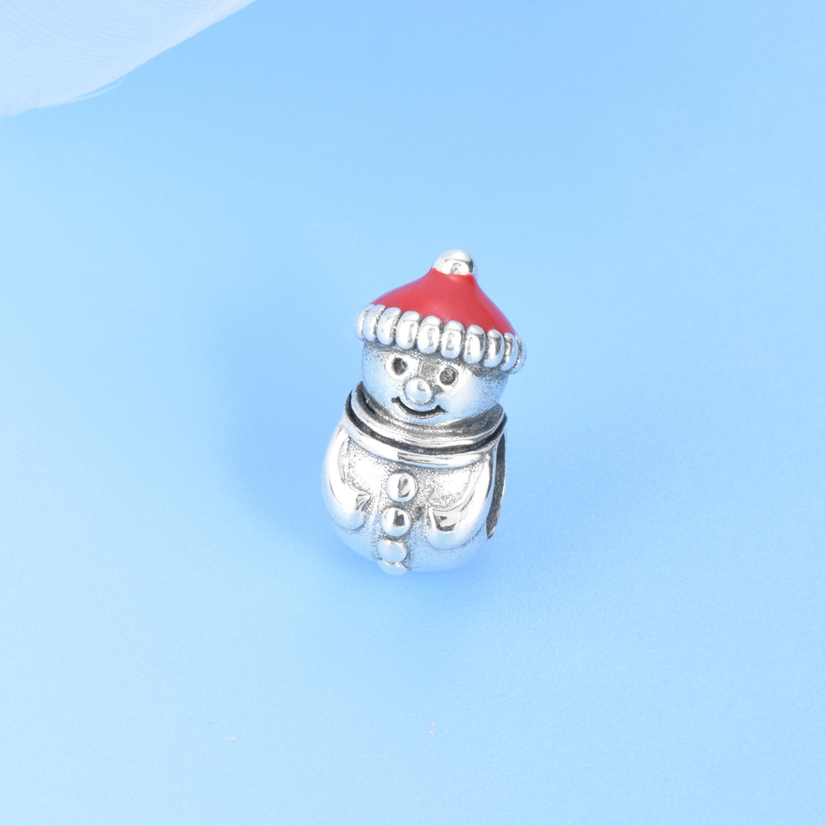 S925 Sterling Silver Beaded DIY Pendant Christmas Snowman - Image 2