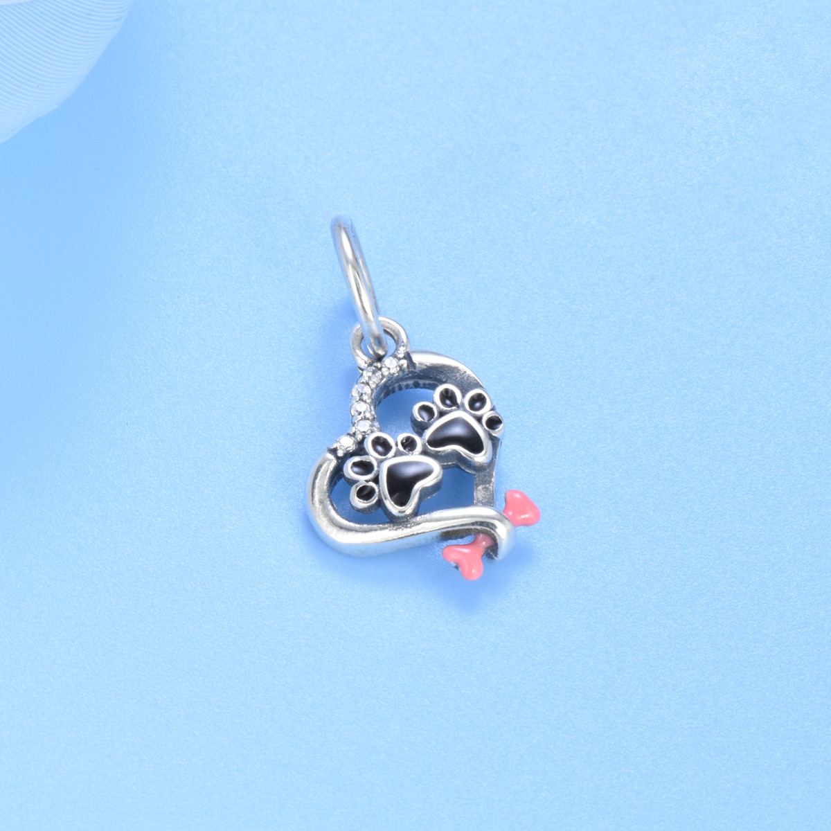 S925 Sterling Silver Beaded DIY Pendant Pet Paw Print - Image 2