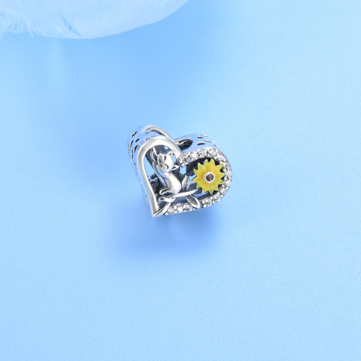 S925 sterling silver beaded DIY pendant sunflower - Image 2