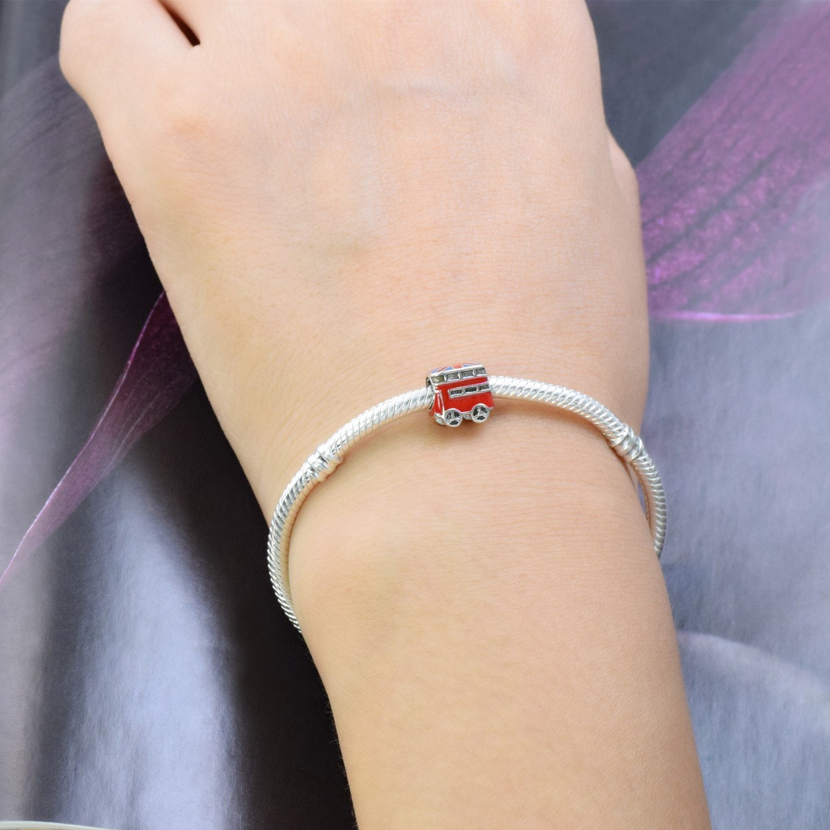 S925 Sterling Silver Beaded DIY Pendant Car Bus - Image 2