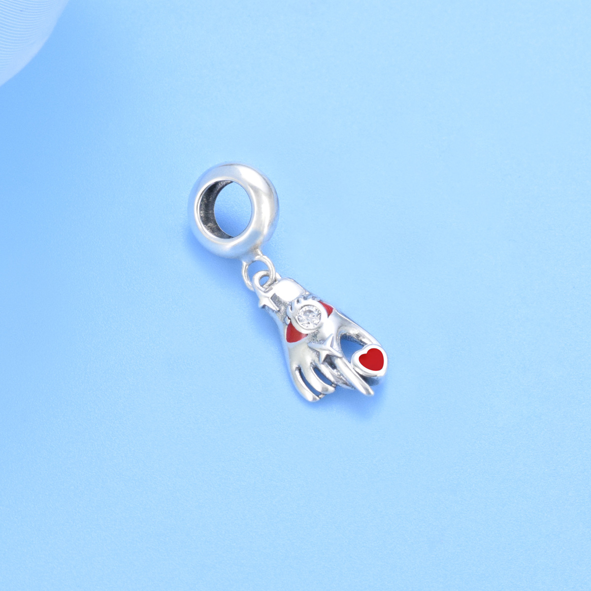 S925 Sterling Silver Beaded DIY Pendant Red Heart - Image 2