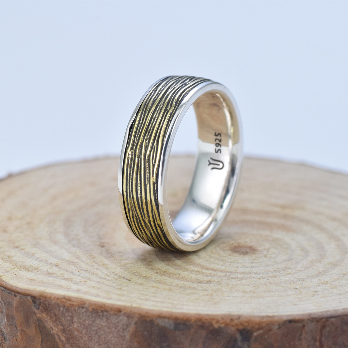 S925 sterling silver couple ring gilt texture gold craft unisex - Image 4