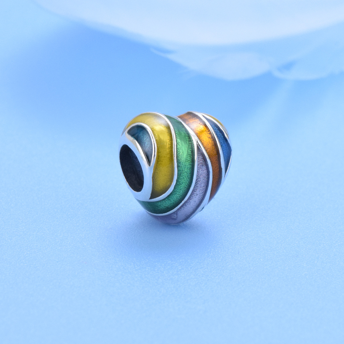 S925 sterling silver beaded DIY pendant color heart - Image 2