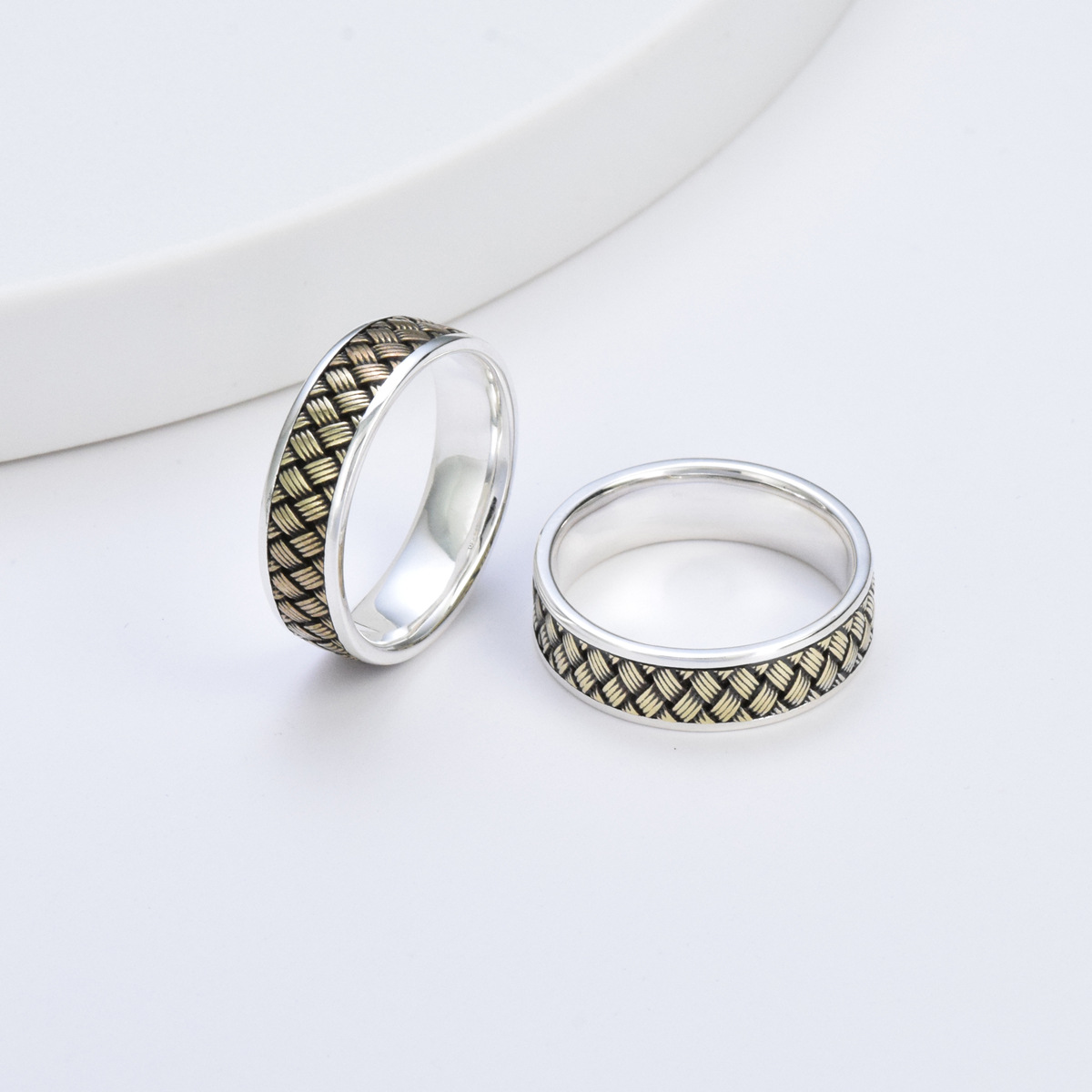 S925 sterling silver couple ring two-color braided gold craft unisex model - Image 2