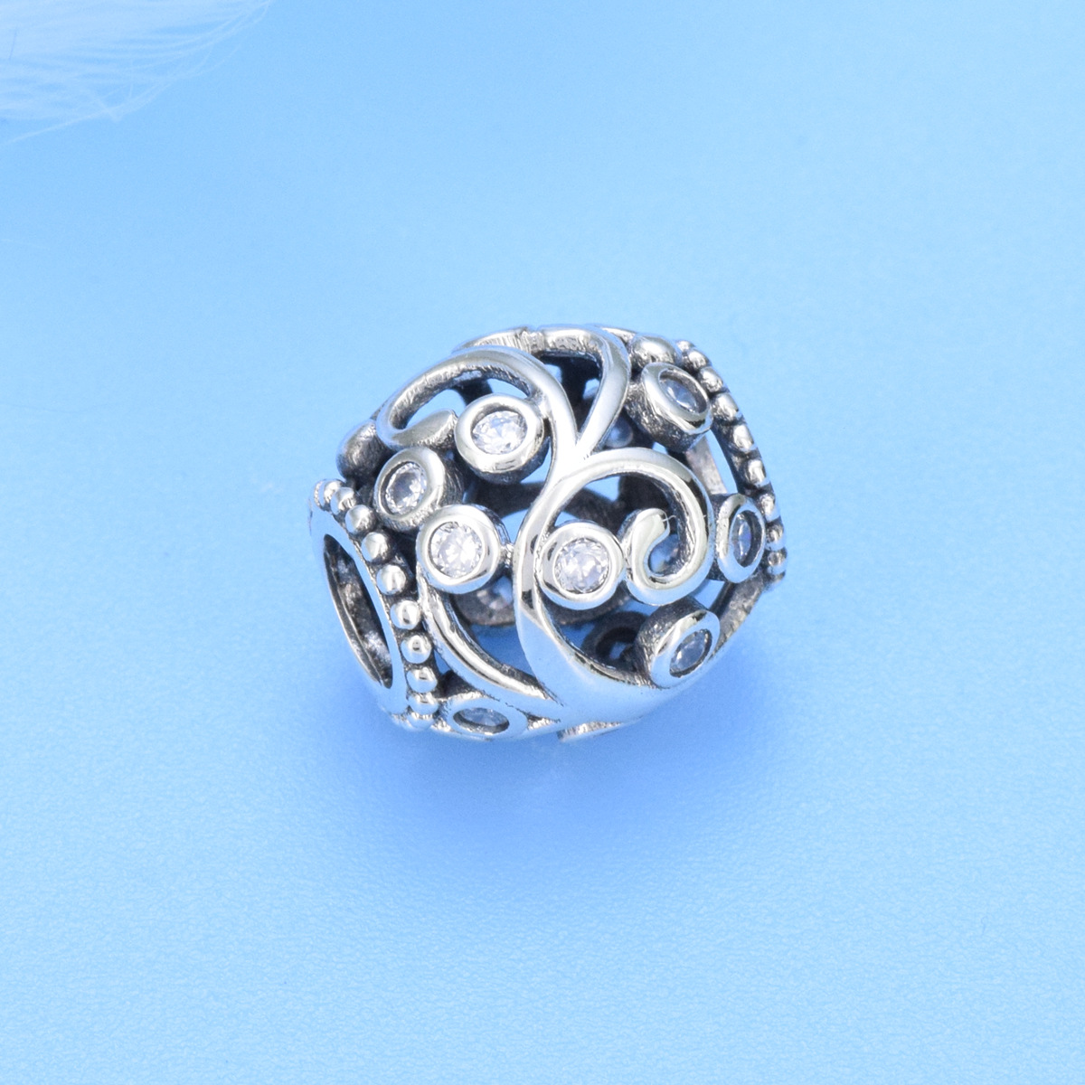 S925 sterling silver beaded DIY pendant hollow large hole beads - Image 2