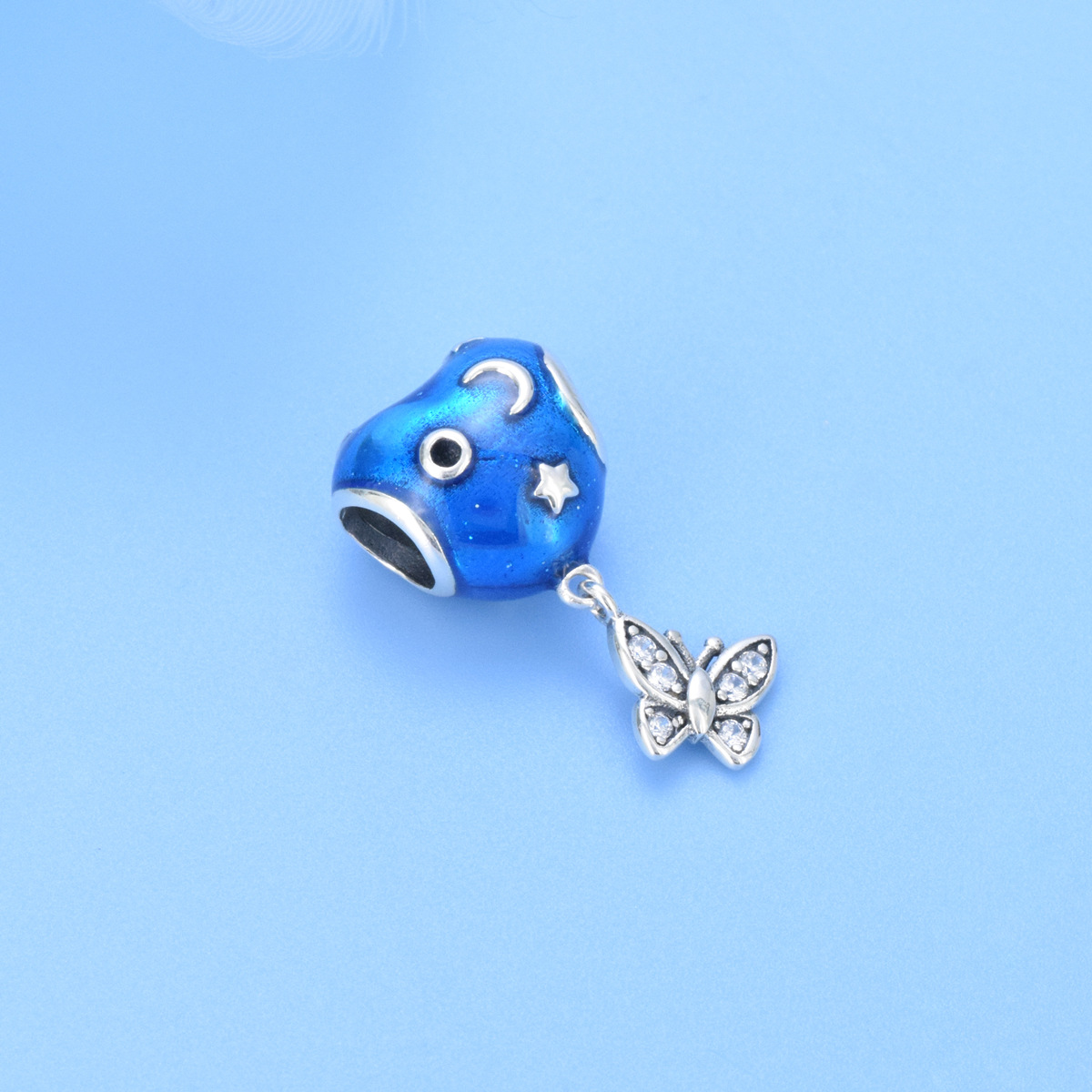 S925 sterling silver beaded DIY pendant blue starry sky butterfly - Image 2