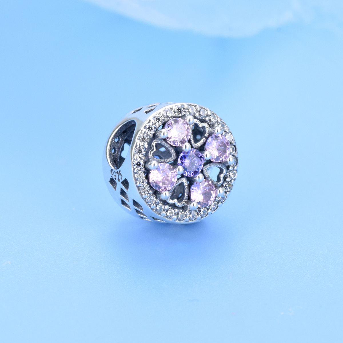 S925 sterling silver beaded DIY pendant love flowers - Image 2