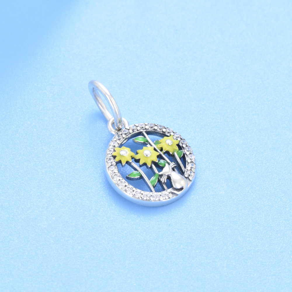 S925 sterling silver beaded DIY pendant sunflower - Image 2