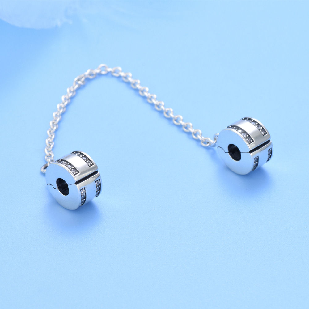 S925 sterling silver beaded DIY pendant safety chain - Image 2