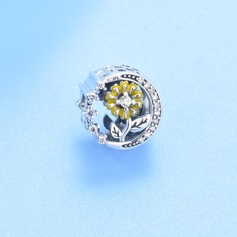 S925 sterling silver beaded DIY pendant sunflower - Image 2