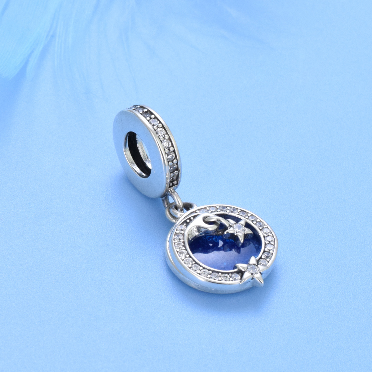 S925 sterling silver bead DIY pendant with dazzling starry sky - Image 2