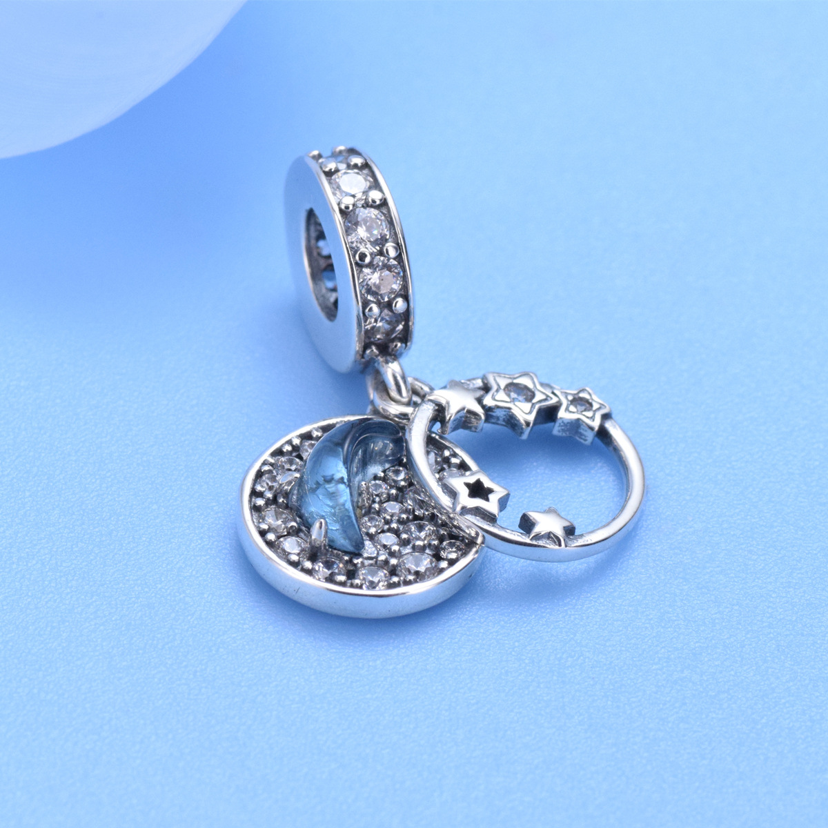 S925 sterling silver bead DIY pendant blue starry sky - Image 2