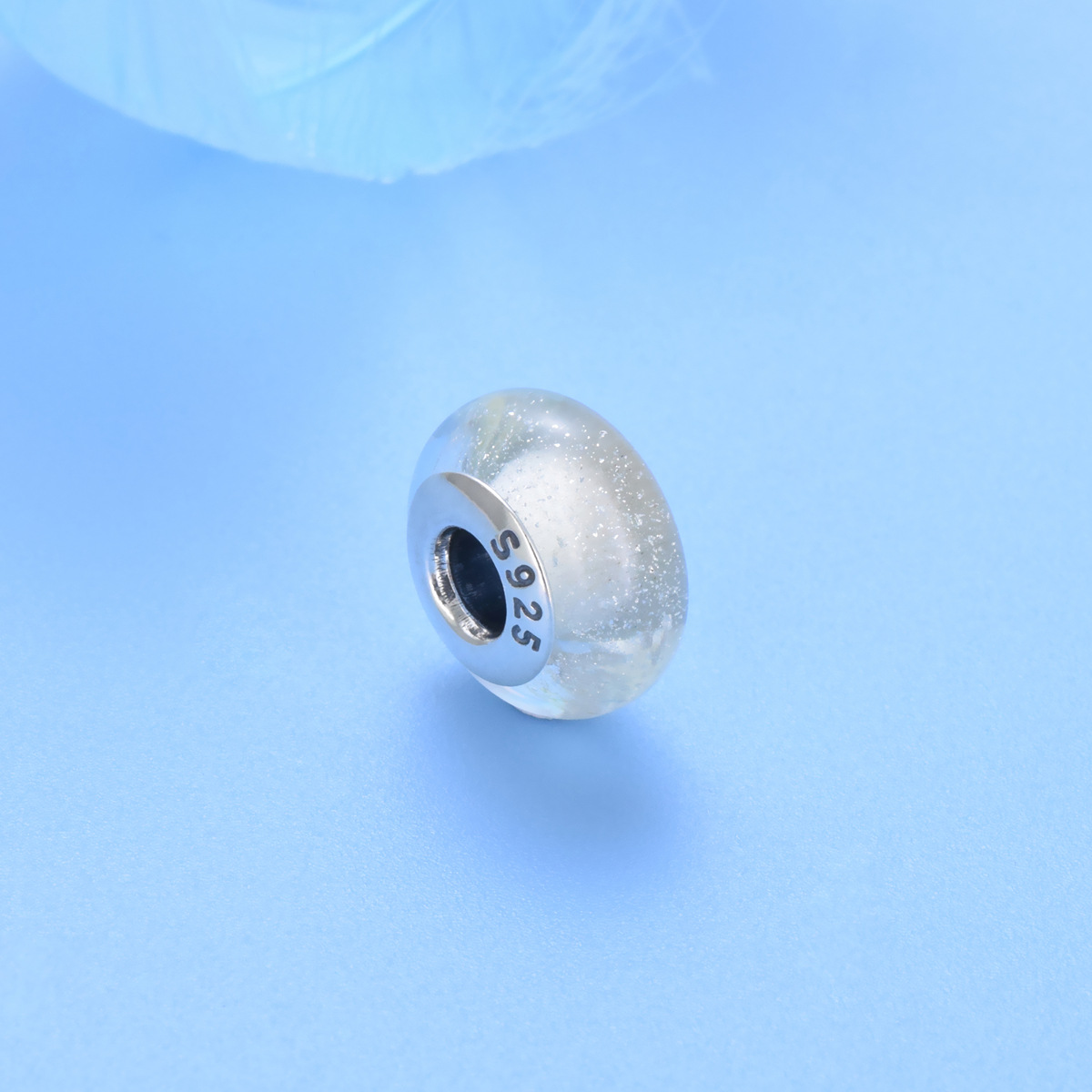 S925 sterling silver bead DIY pendant snowflake glass beads - Image 2