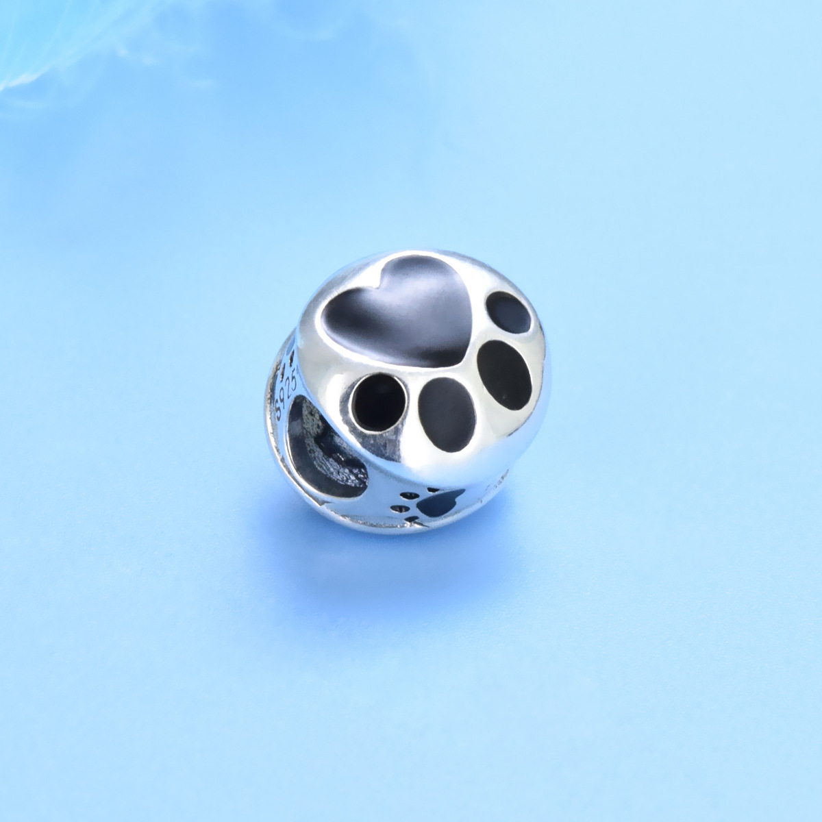 S925 sterling silver bead DIY pendant with paw print - Image 2