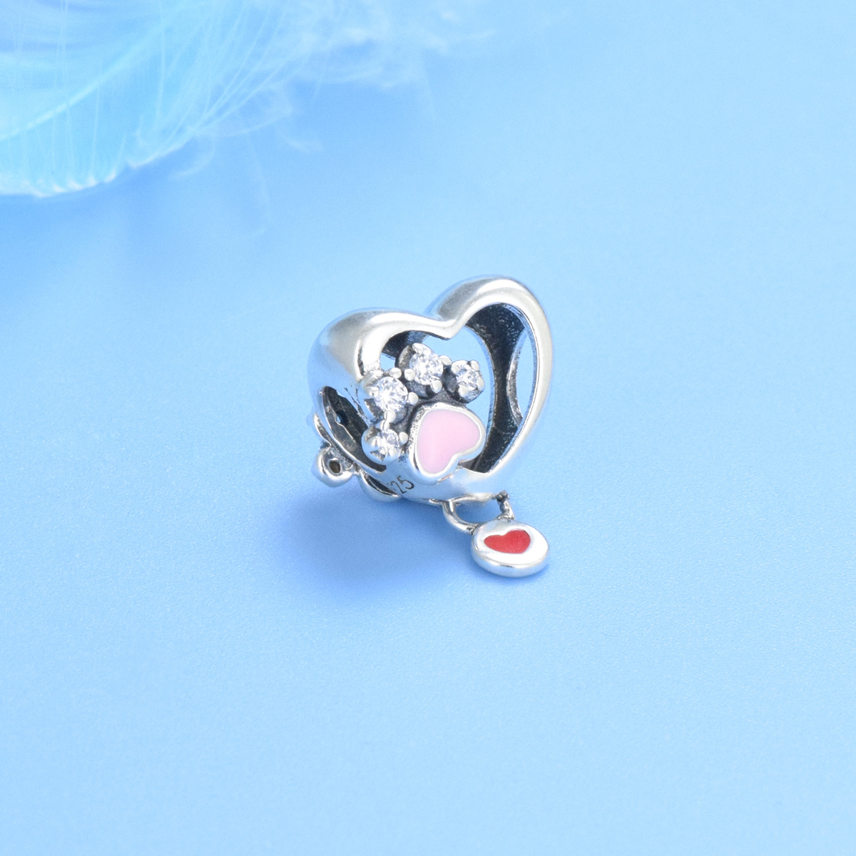S925 Pure Silver Bead DIY Pendant Love - Image 2