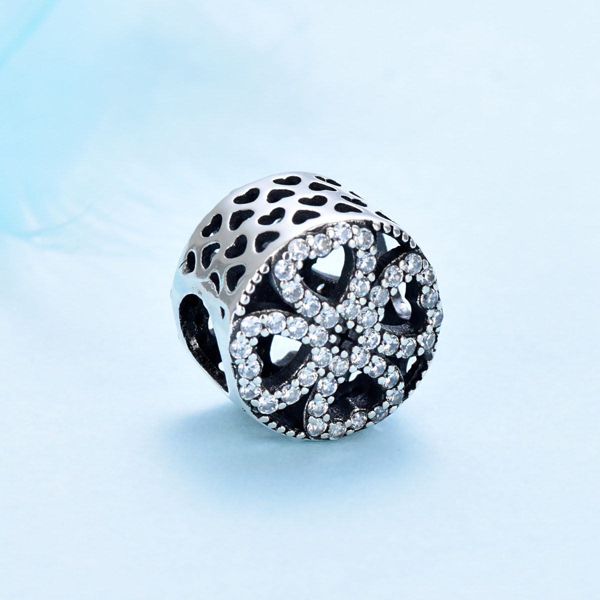 S925 Pure Silver Bead DIY Pendant Love Four Leaf Flower - Image 2